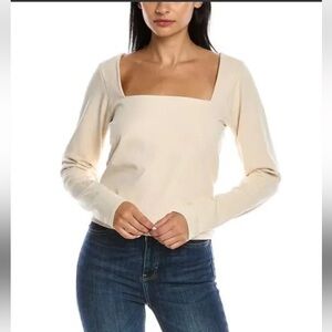 Good American Women’s Size 3 Beige Cropped Square Neck Long Sleeve Top